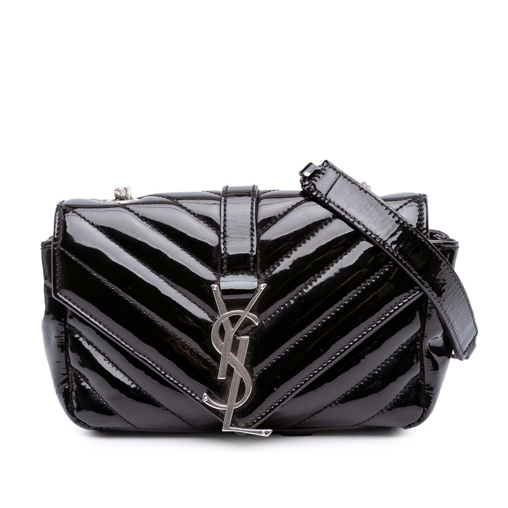 Saint Laurent Baby Patent Chevron Classic Monogram Chain Bag