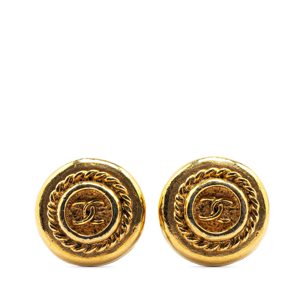Chanel Gold Plated CC Button Clip on Earrings