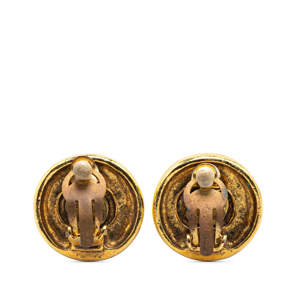 Chanel Gold Plated CC Button Clip on Earrings - Back view