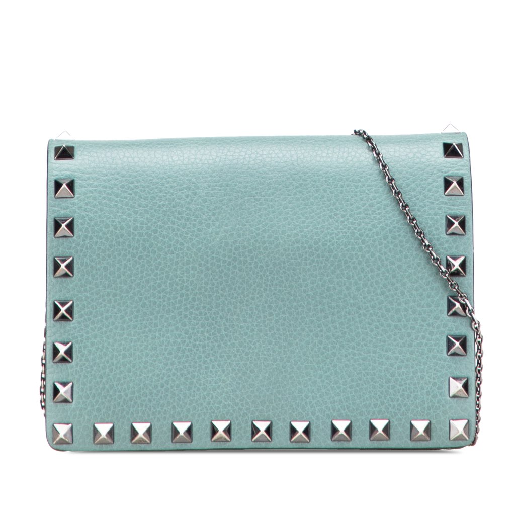 Valentino Pebbled Calfskin Rockstud Wallet On Chain