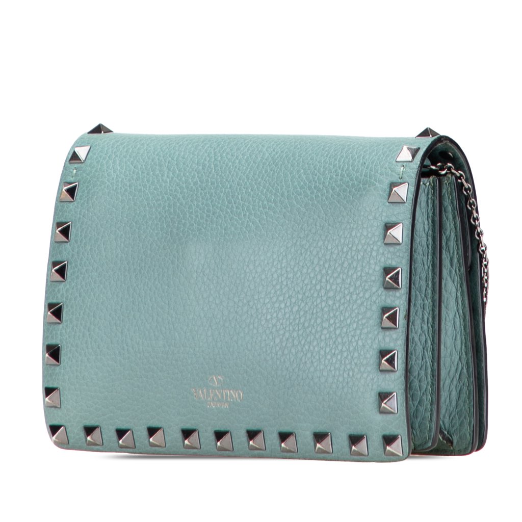 Valentino Pebbled Calfskin Rockstud Wallet On Chain - Back view