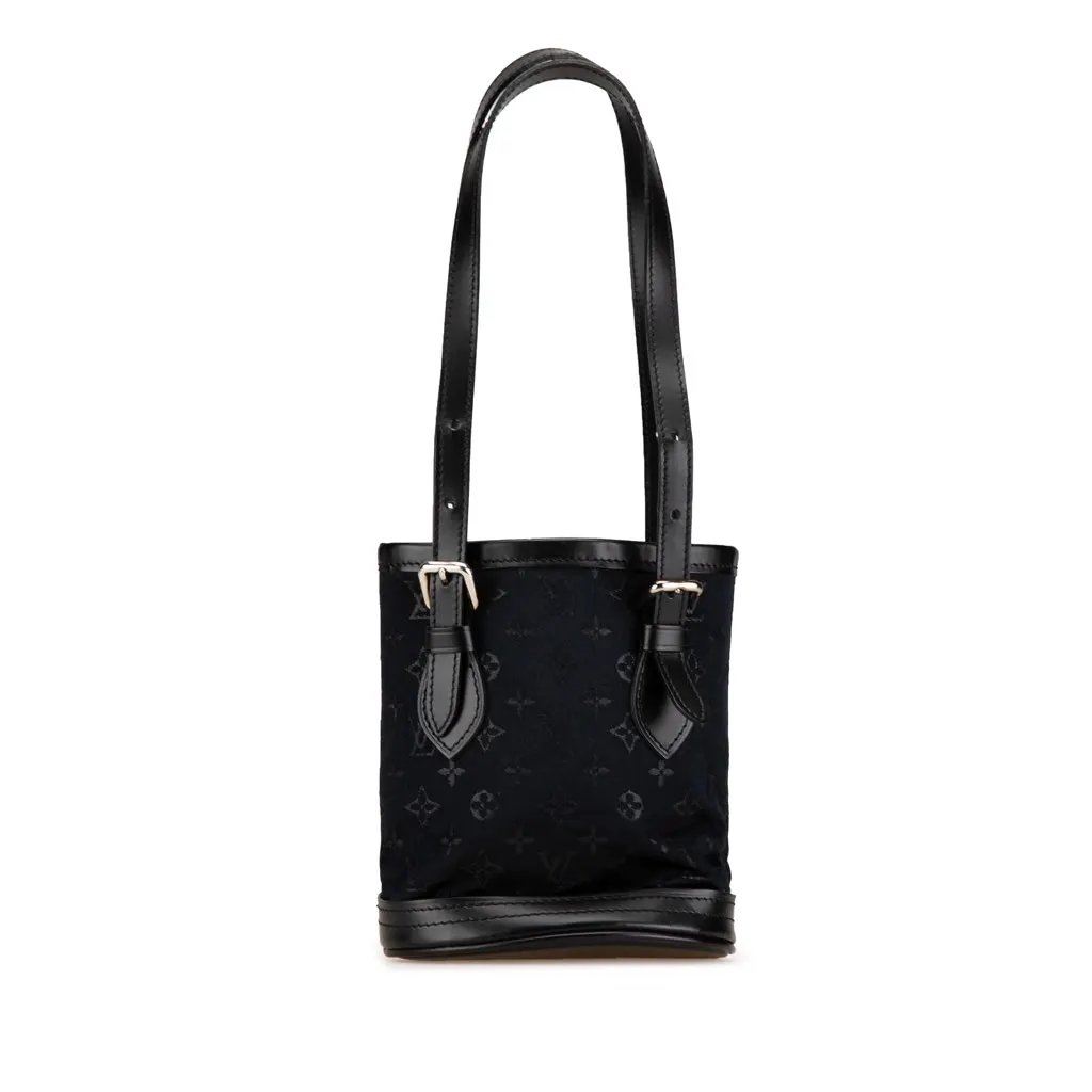 Louis Vuitton Monogram Mini Satin Bucket Black Satin Very good - Front View
