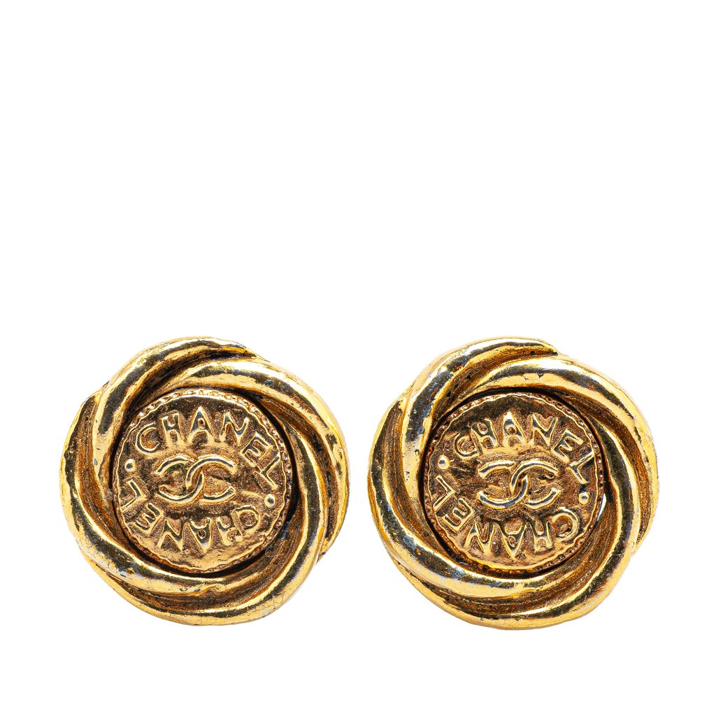 Chanel Gold Plated CC Round Clip On Earrings