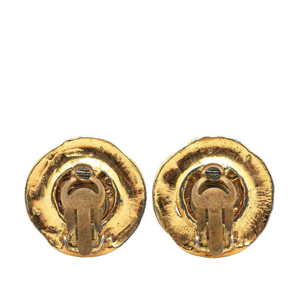 Chanel Gold Plated CC Round Clip On Earrings - 2