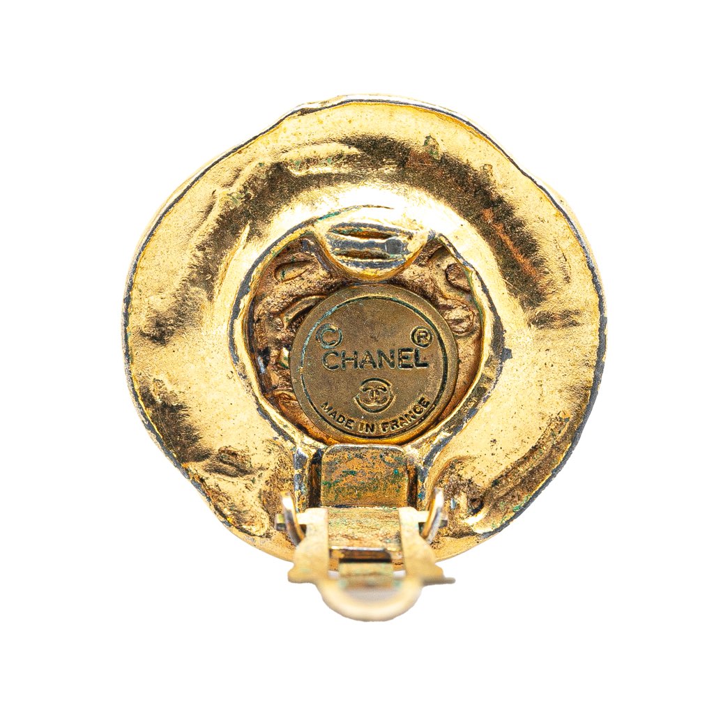 Chanel Gold Plated CC Round Clip On Earrings - 3