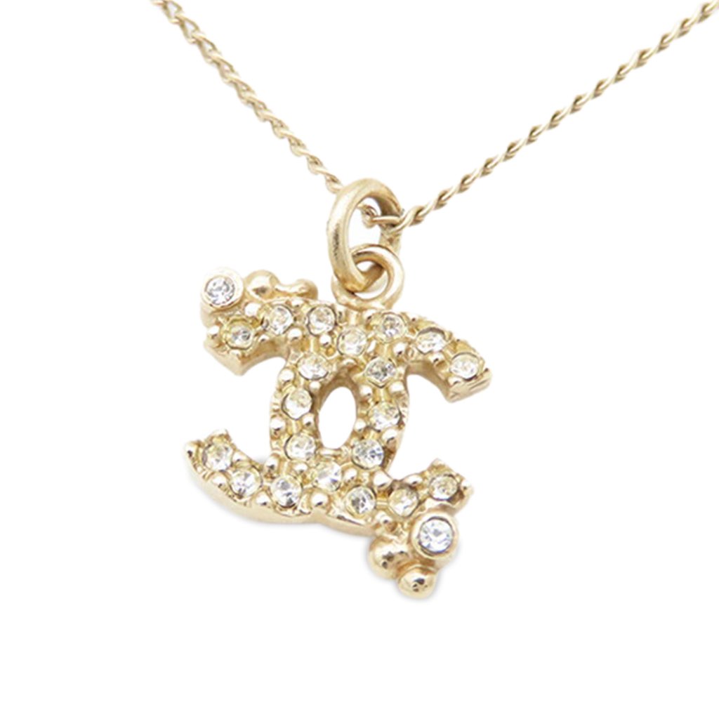 Chanel Gold Plated CC Rhinestones Pendant Necklace - 2