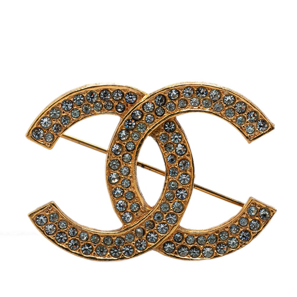 Chanel Gold Plated CC Crystal Brooch