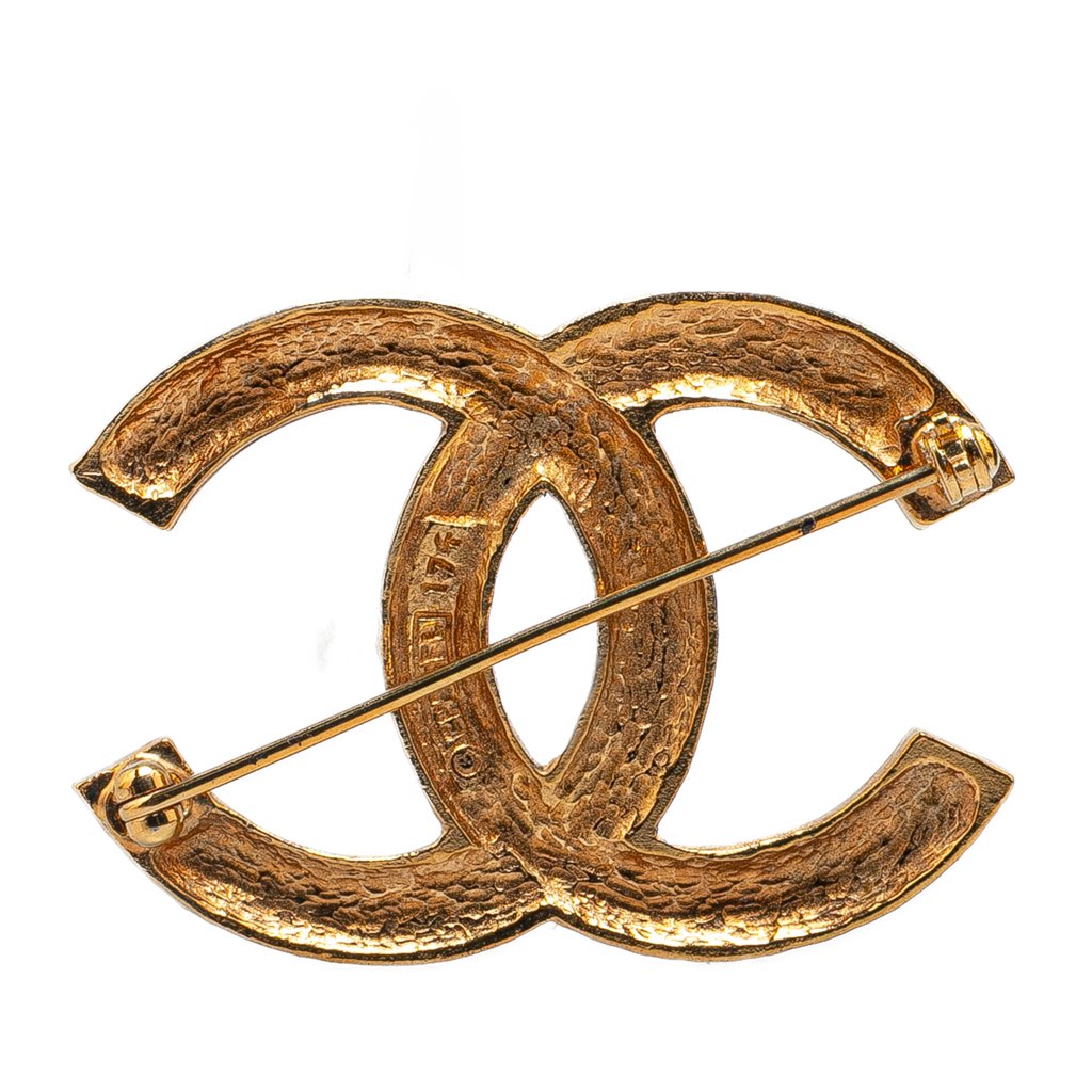 Chanel Gold Plated CC Crystal Brooch - Back view