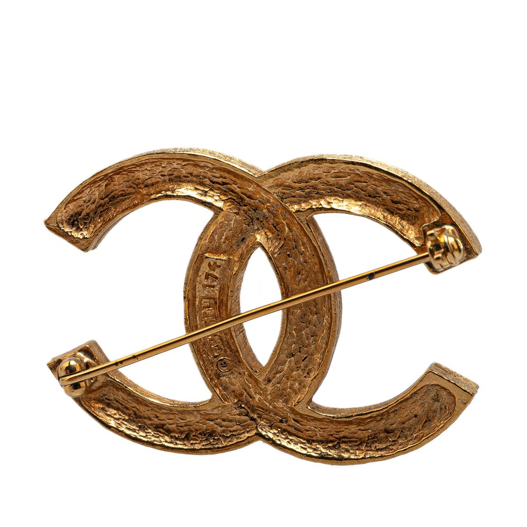 Chanel Gold Plated CC Crystal Brooch - Image 6