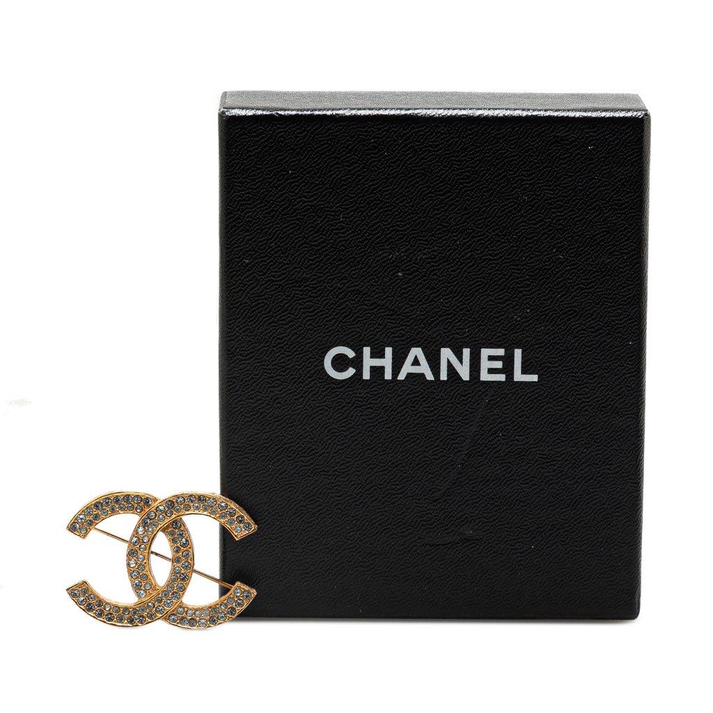 Chanel Gold Plated CC Crystal Brooch - Side view