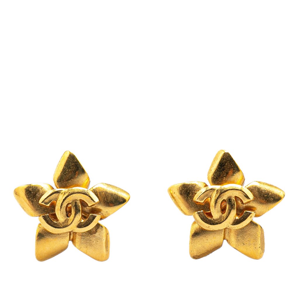 Chanel Gold Plated CC Flower Clip On Earrings