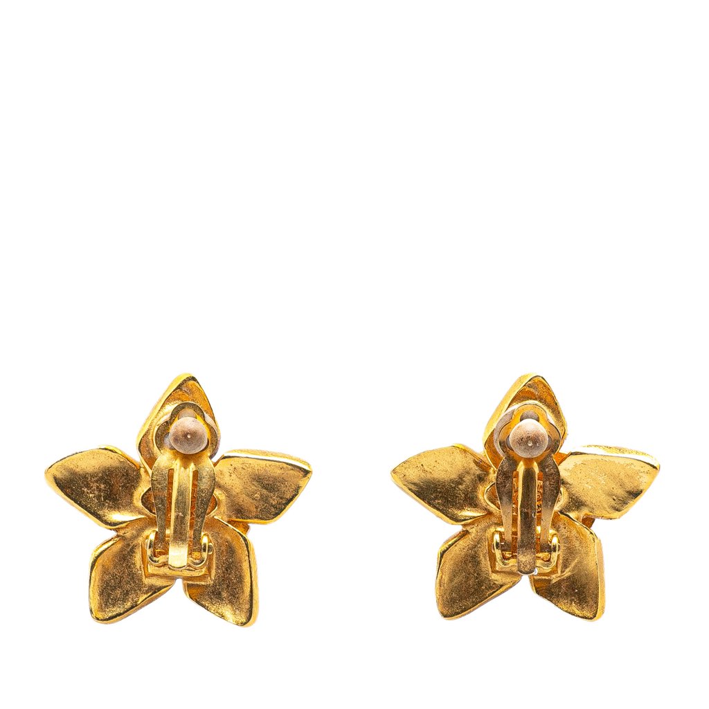 Chanel Gold Plated CC Flower Clip On Earrings - Back view