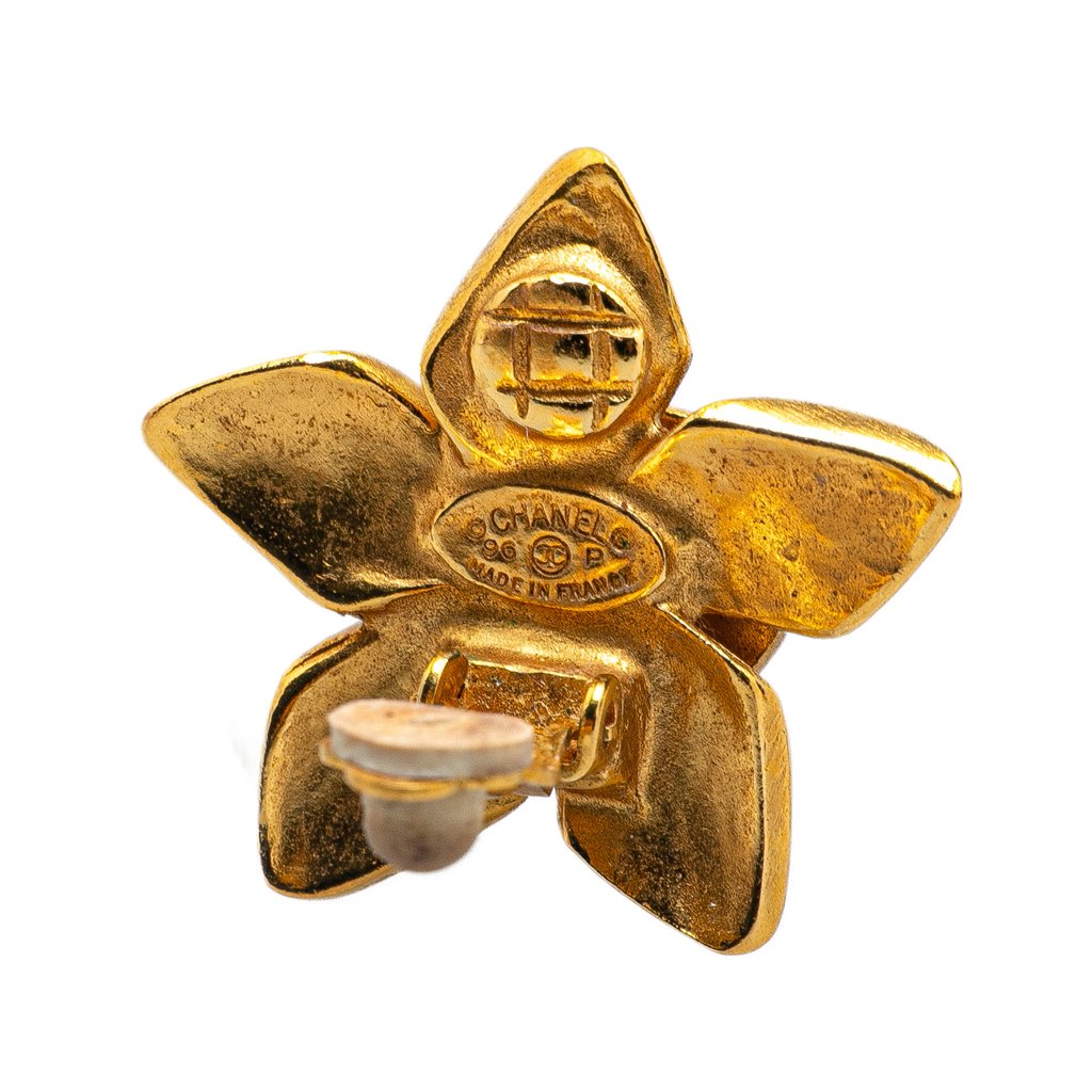Chanel Gold Plated CC Flower Clip On Earrings - Image 6