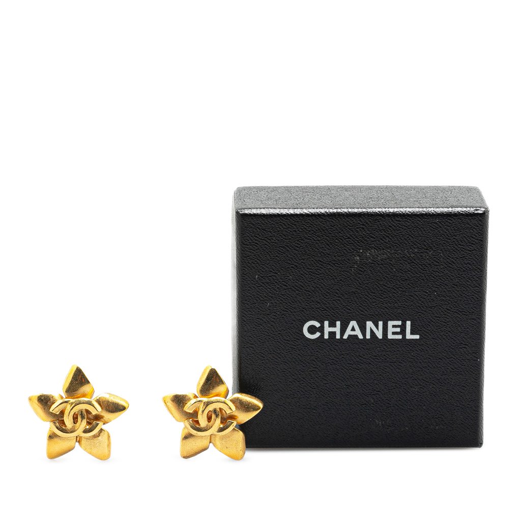 Chanel Gold Plated CC Flower Clip On Earrings - 4