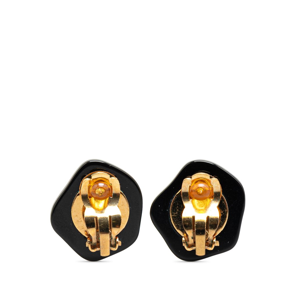Chanel Resin Gold Plated CC Camellia Clip On Earrings - Back view