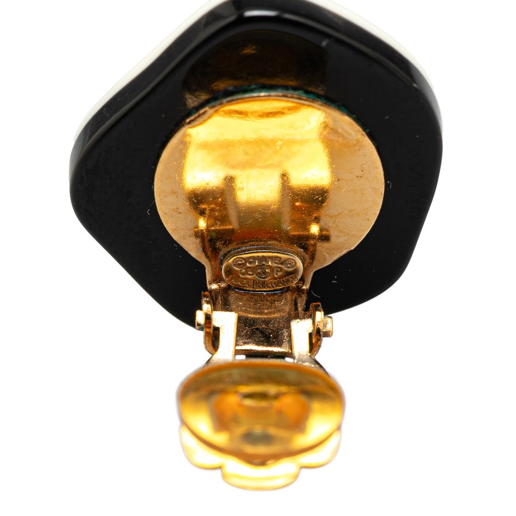 Chanel Resin Gold Plated CC Camellia Clip On Earrings - Image 6