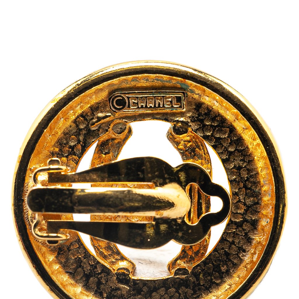 Chanel Gold Plated CC Round Clip on Earrings - 3