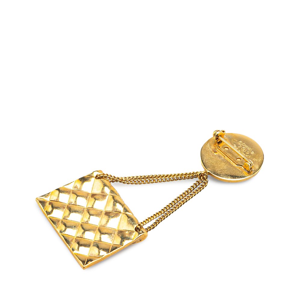 Chanel Gold Plated CC Quilted Flap Bag Brooch - 2