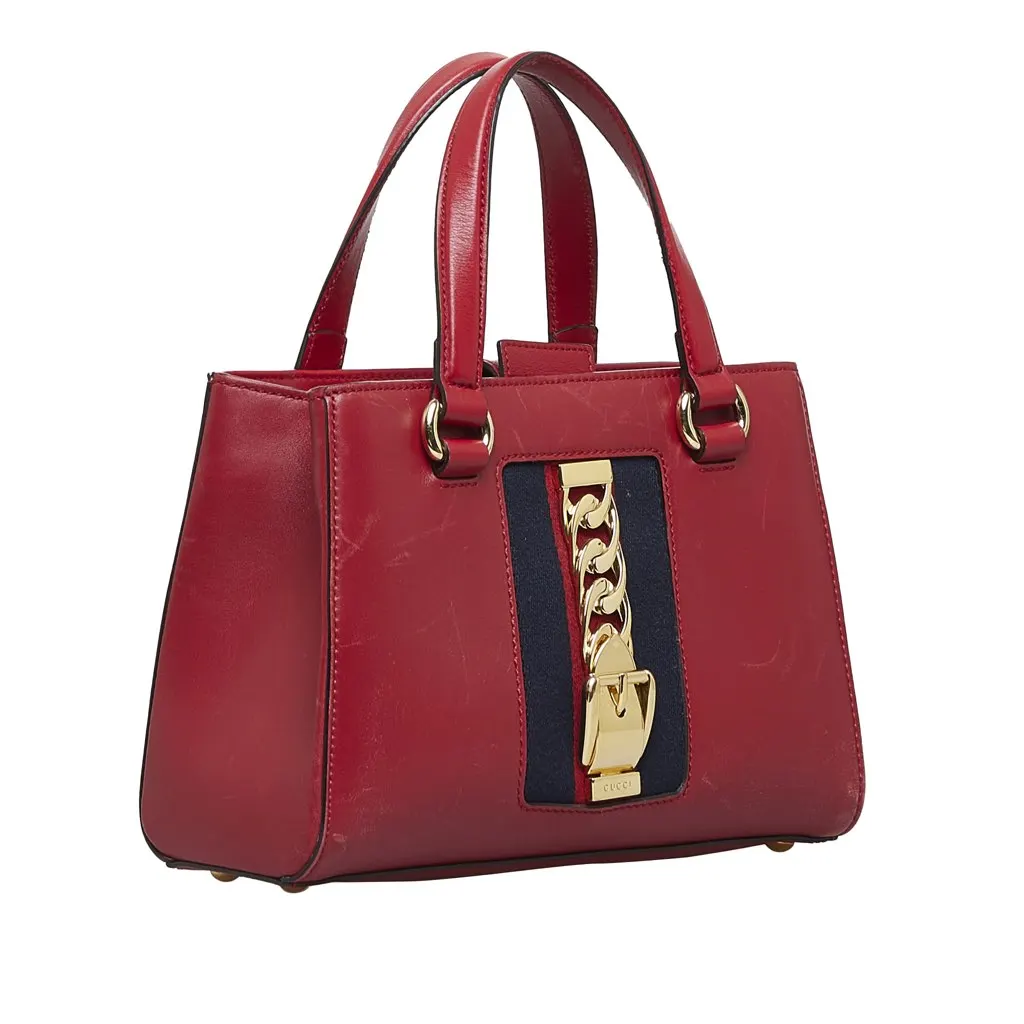 Gucci Sylvie Web Top Handle Satchel Red Leather Good - Back View