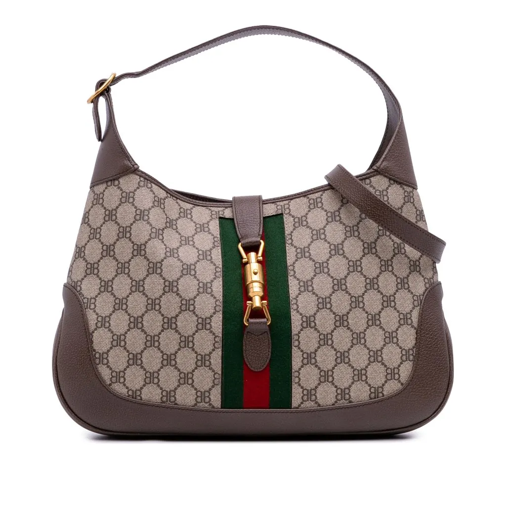 Gucci Balenciaga The Hacker Project Medium GG Supreme Web Jackie 1961 Crossbody Brown Canvas Good - Front View