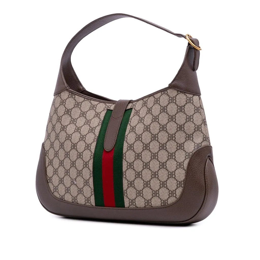 Gucci Balenciaga The Hacker Project Medium GG Supreme Web Jackie 1961 Crossbody Brown Canvas Good - Back View