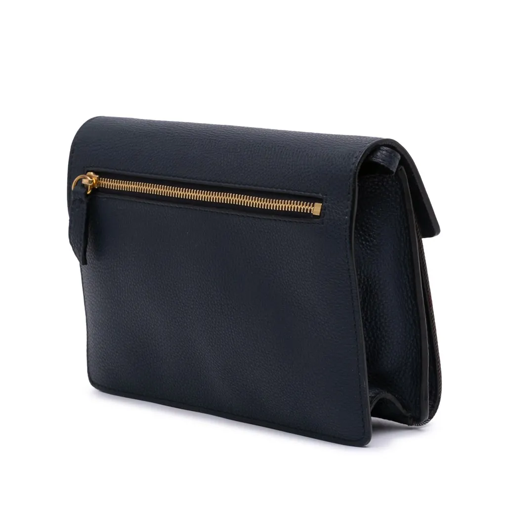 Burberry Small Leather and House Check Canvas Derby Macken Crossbody Blue Canvas Good - Back View