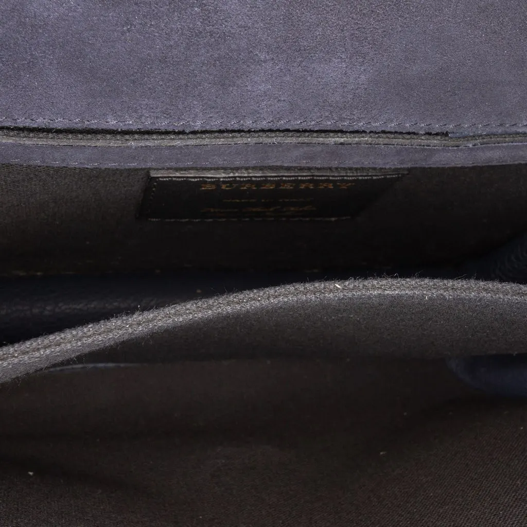 Burberry Small Leather and House Check Canvas Derby Macken Crossbody Blue Canvas Good - Model View