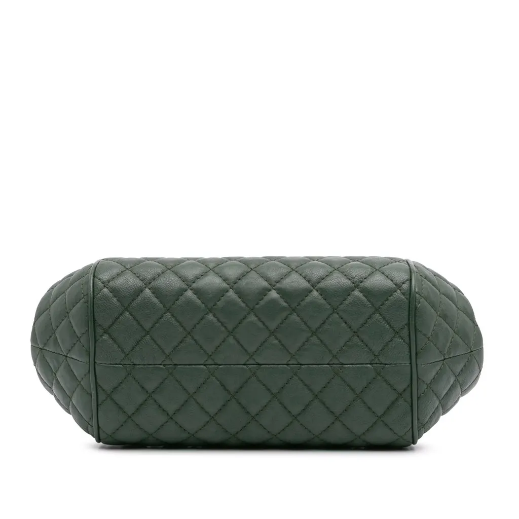 Chanel Small Quilted Calfskin Colosseum Lock Frame Bowling Bag Green Leather Good - Inside View