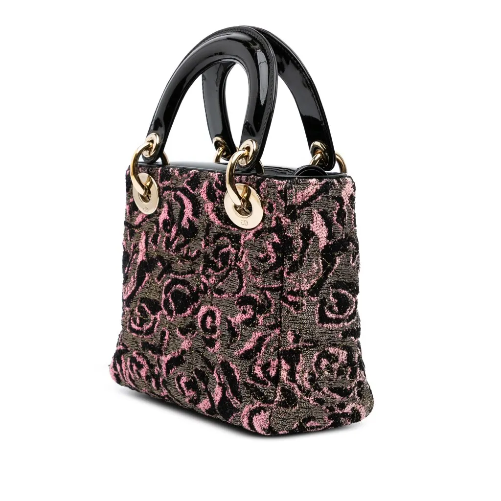 Dior Mini Tweed Rose Embroidered Lady Dior Pink Tweed Good - Back View