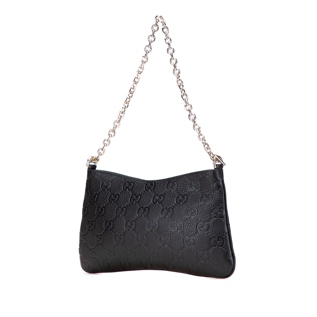 Gucci Medium GG Emblem Embossed Leather Shoulder Bag - Back view