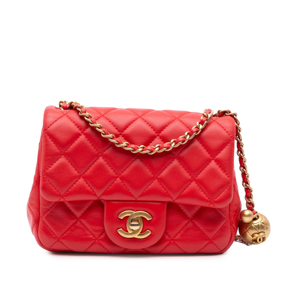 Chanel Mini Square Classic Lambskin Pearl Crush Single Flap