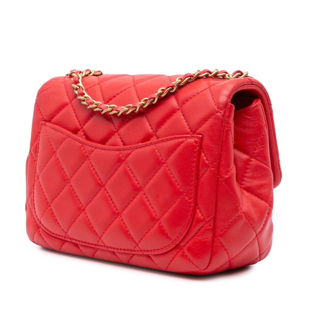 Chanel Mini Square Classic Lambskin Pearl Crush Single Flap - Back view