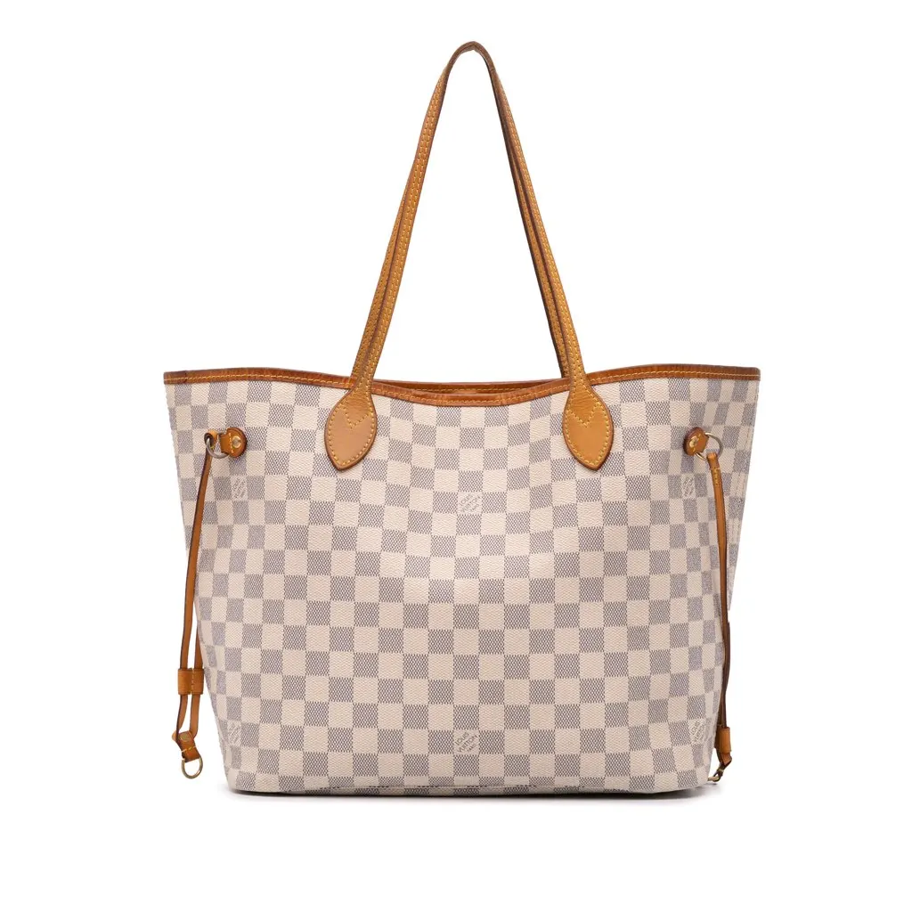 Louis Vuitton Damier Azur Neverfull MM White Canvas Good - Front View