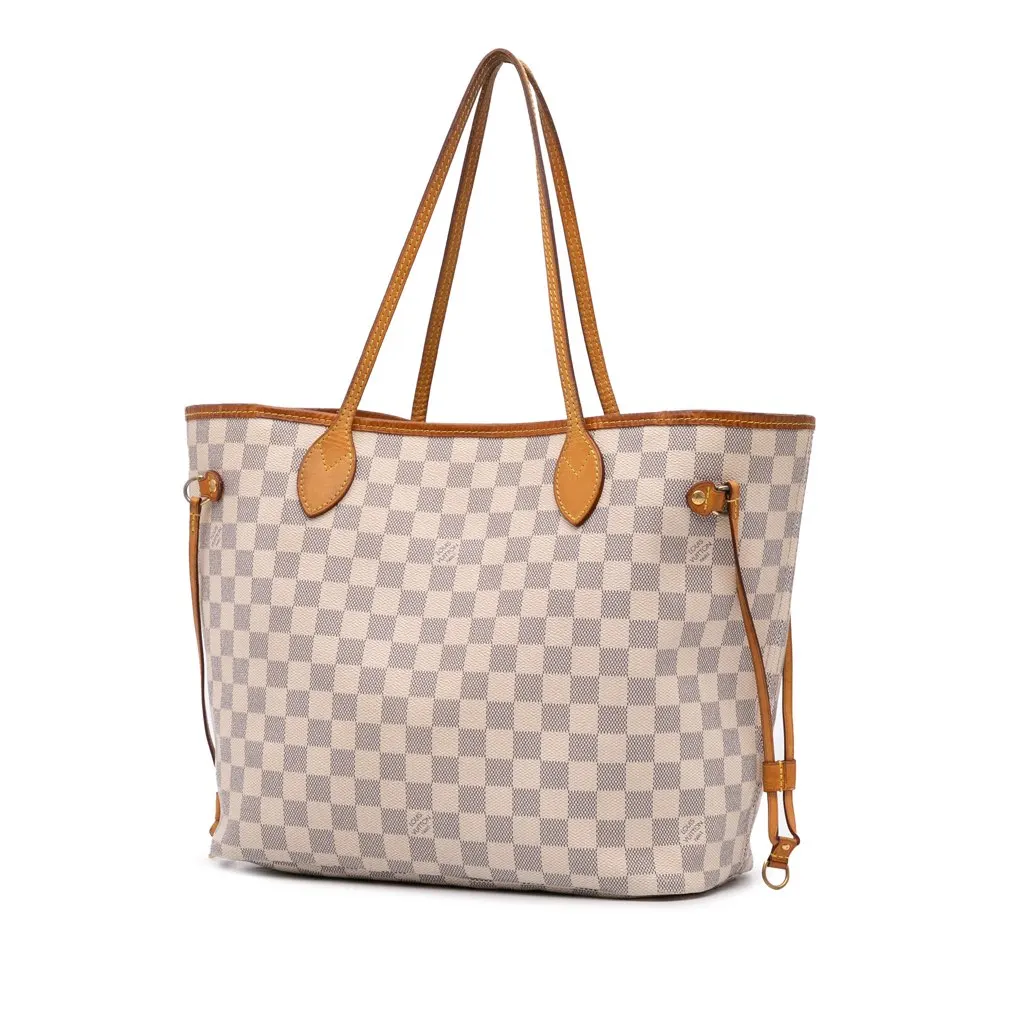 Louis Vuitton Damier Azur Neverfull MM White Canvas Good - Back View