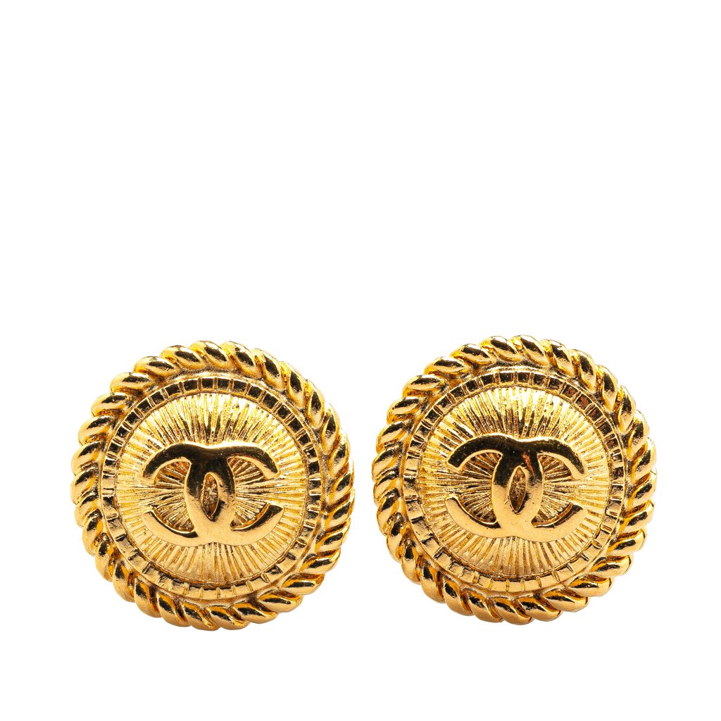 Chanel Gold Plated CC Round Clip On Earrings