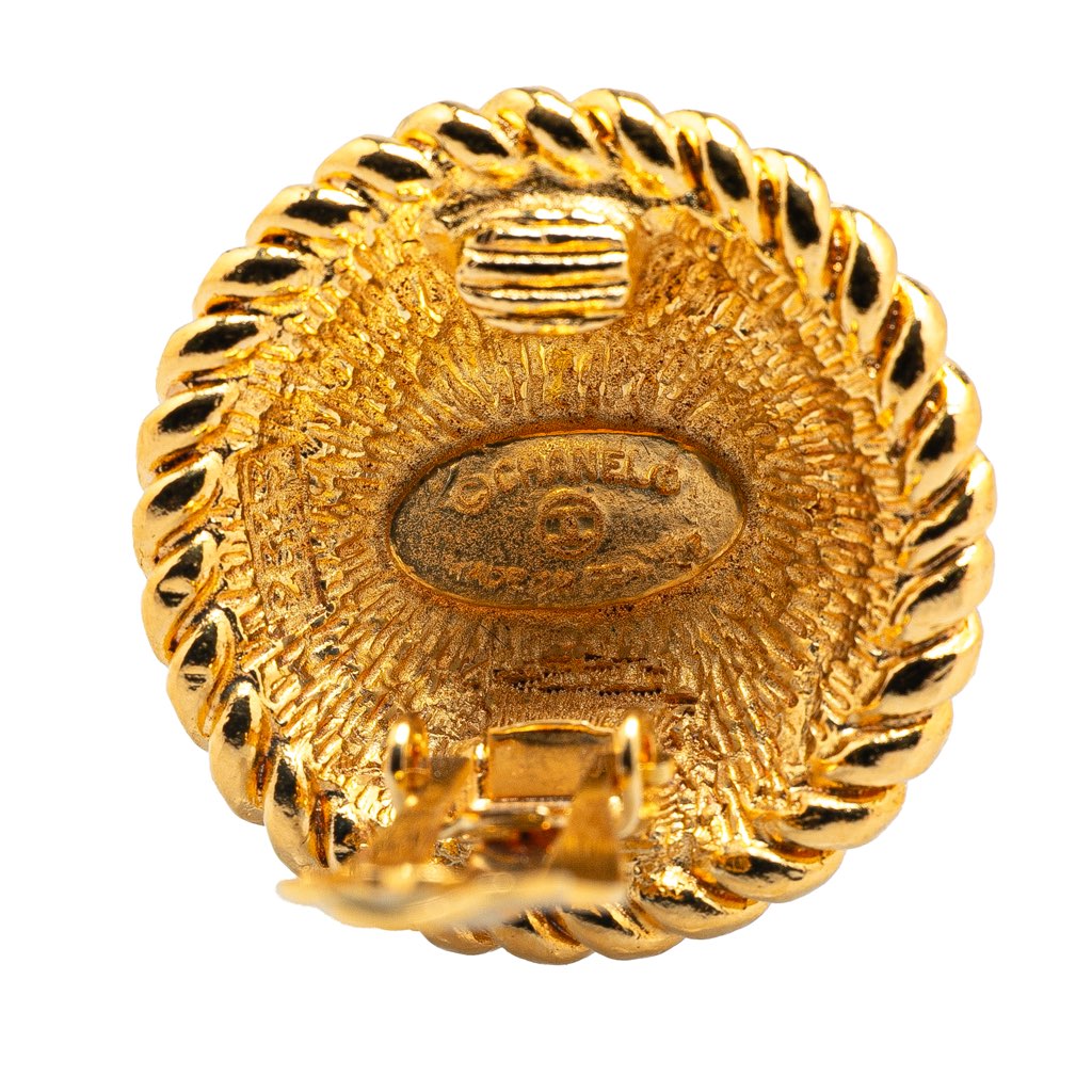 Chanel Gold Plated CC Round Clip On Earrings - 3
