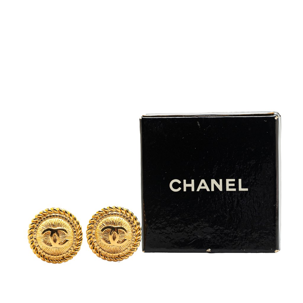 Chanel Gold Plated CC Round Clip On Earrings - 4