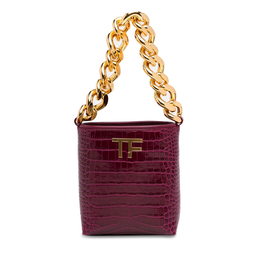 Tom Ford Mini Croc-Embossed Chain Bucket Bag