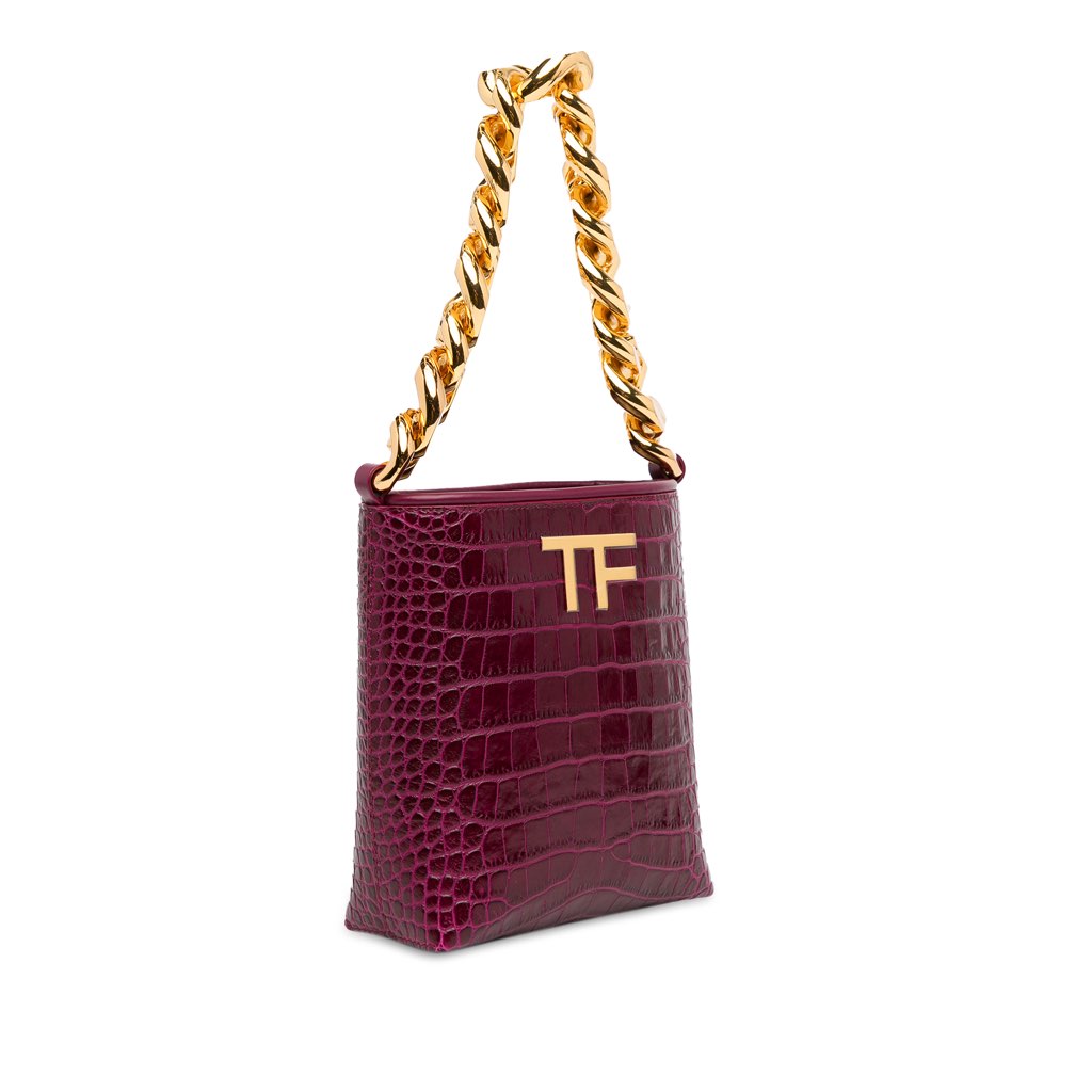 Tom Ford Mini Croc-Embossed Chain Bucket Bag - 2