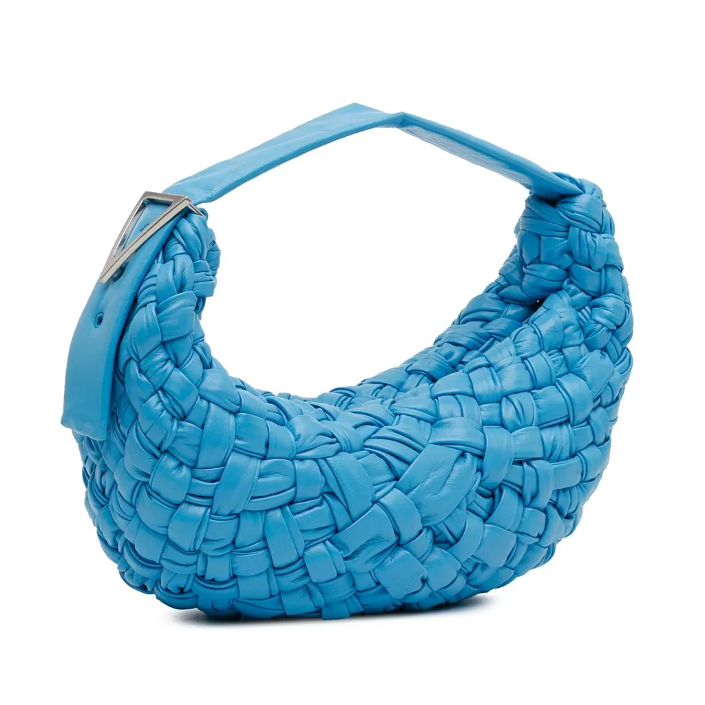 Bottega Veneta Paper Calfskin Intrecciato Banana Hobo Bag Blue Leather Good - Back View