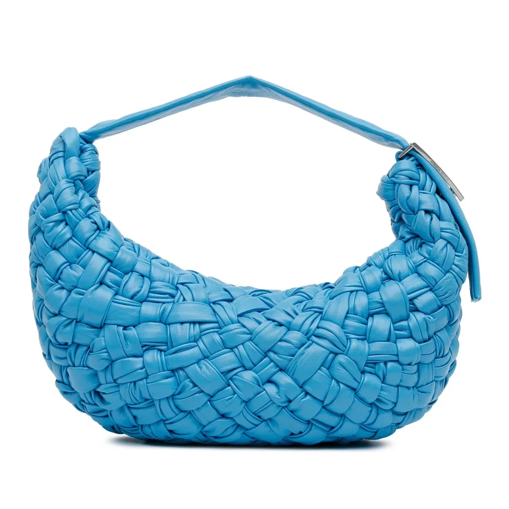 Bottega Veneta Paper Calfskin Intrecciato Banana Hobo Bag Blue Leather Good - Inside View