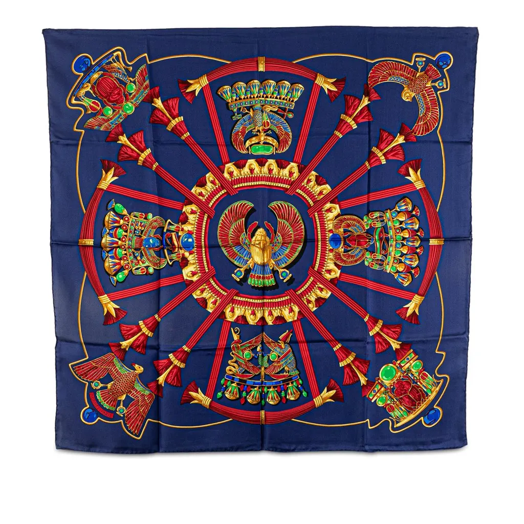 Hermès Scarabees Et Pectoraux Silk Scarf Blue Silk Good - Front View