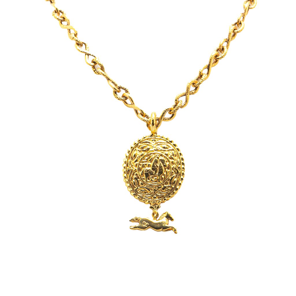 Chanel Gold Plated Knight Horse Pendant Necklace