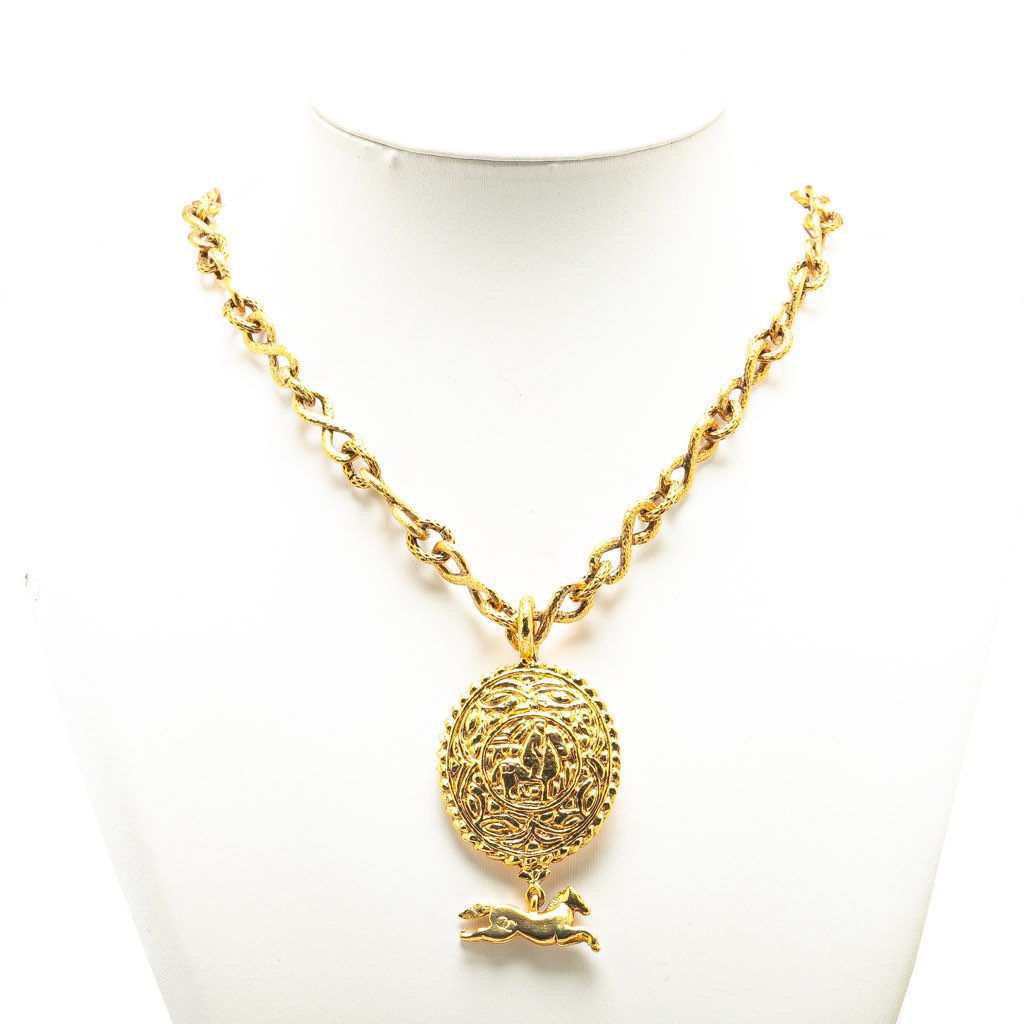 Chanel Gold Plated Knight Horse Pendant Necklace - 4