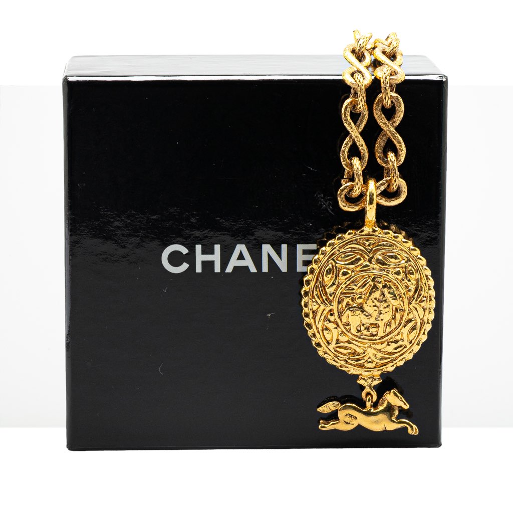 Chanel Gold Plated Knight Horse Pendant Necklace - Side view