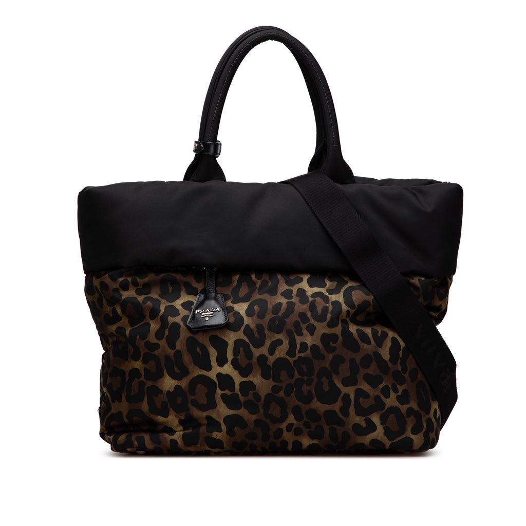 Prada Tessuto Leopard Print Reversible Satchel