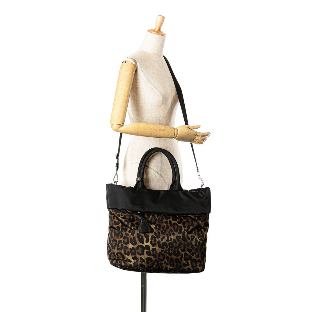 Prada Tessuto Leopard Print Reversible Satchel - Image 14
