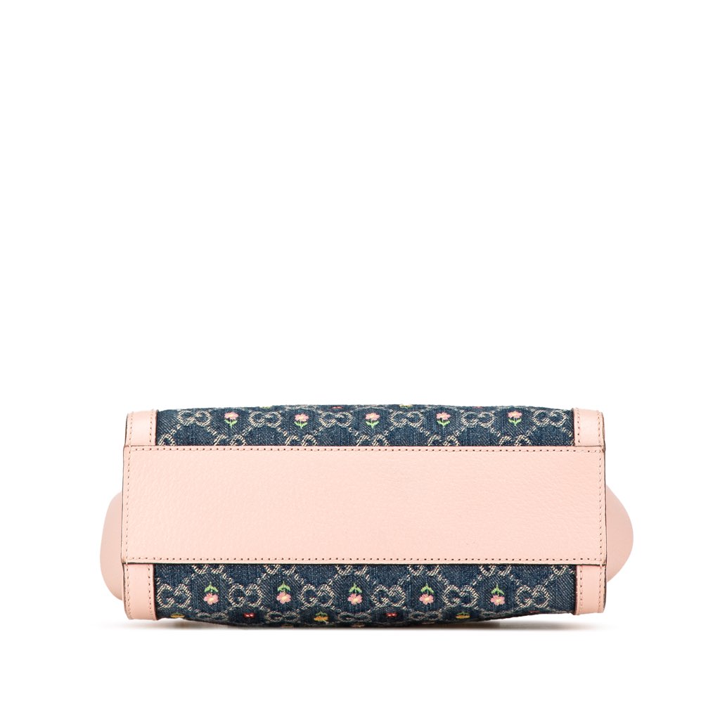Gucci Small GG Denim Embroidery Ophidia Satchel - 3