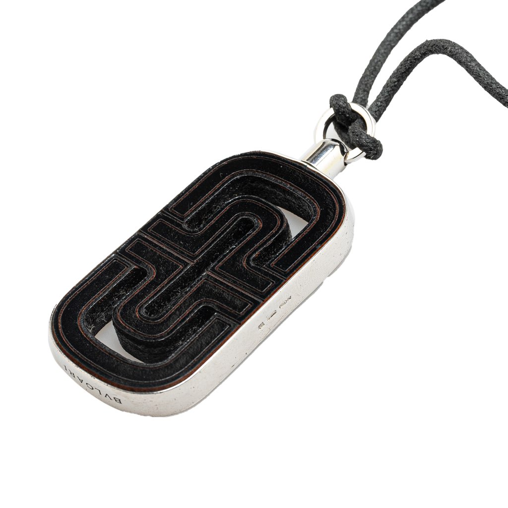 Bvlgari Sterling Silver Resin Parentesi Pendant Cord Necklace - 3