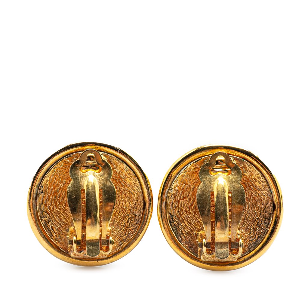 Chanel Gold Plated Faux Pearl CC Round Clip On Earrings - 2
